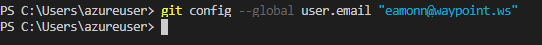 VSC terminal running the command 'git config --global user.email'