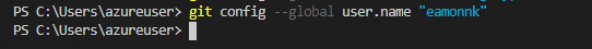 VSC terminal running the command 'git config --global user.name'