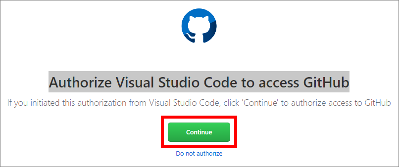 Webpage to confirm that vsc is authorized to access GitHub 