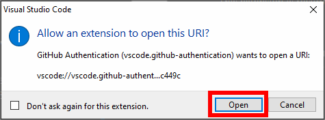 Prompt requesting that a VSC extension be allowed to open a URI