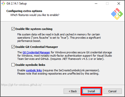 The SCM Git client installer prompt to begin installing the Git client