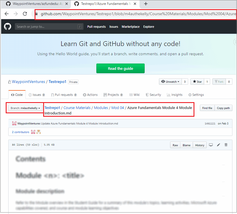 example github repo webpage highlighted branch name and file path