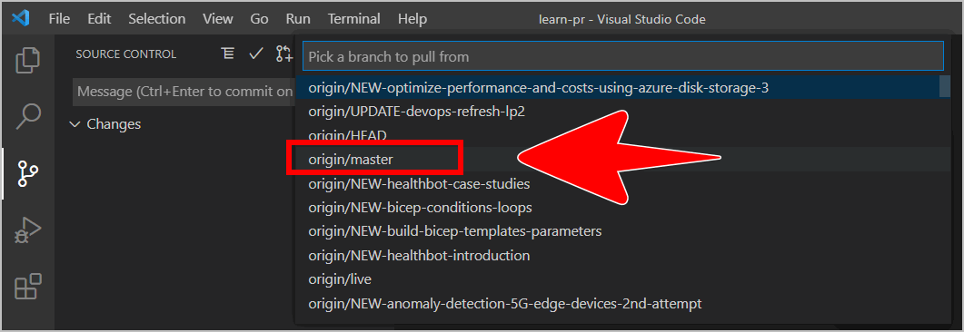 Example selected branch origin/master