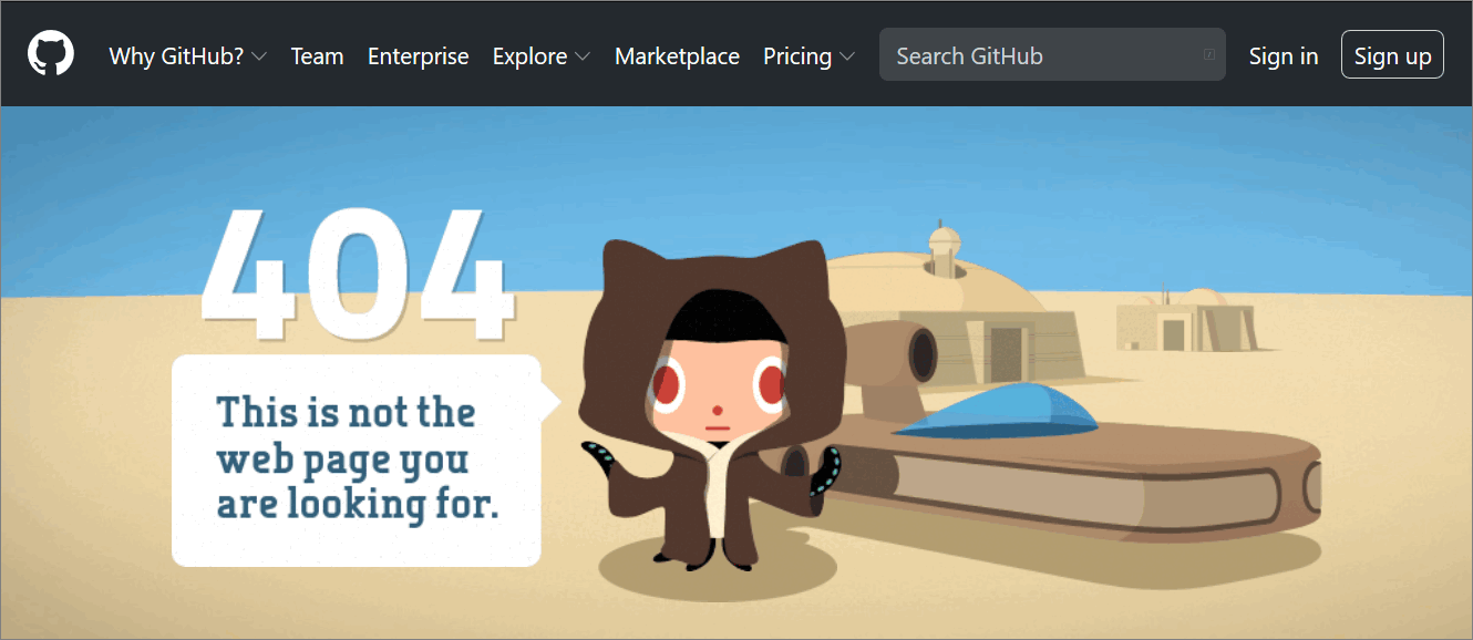 GitHub 404 error web page