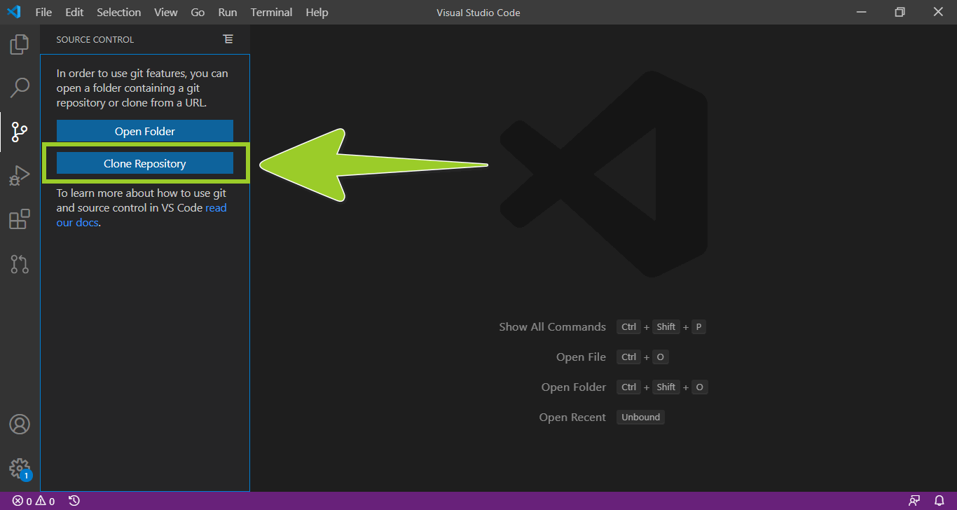 The 'Clone Repository' button in the VSC 'Source Control' left sidebar menu