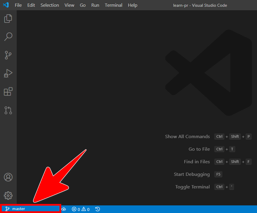 The VSC 'Status bar' set to the branch named 'master'