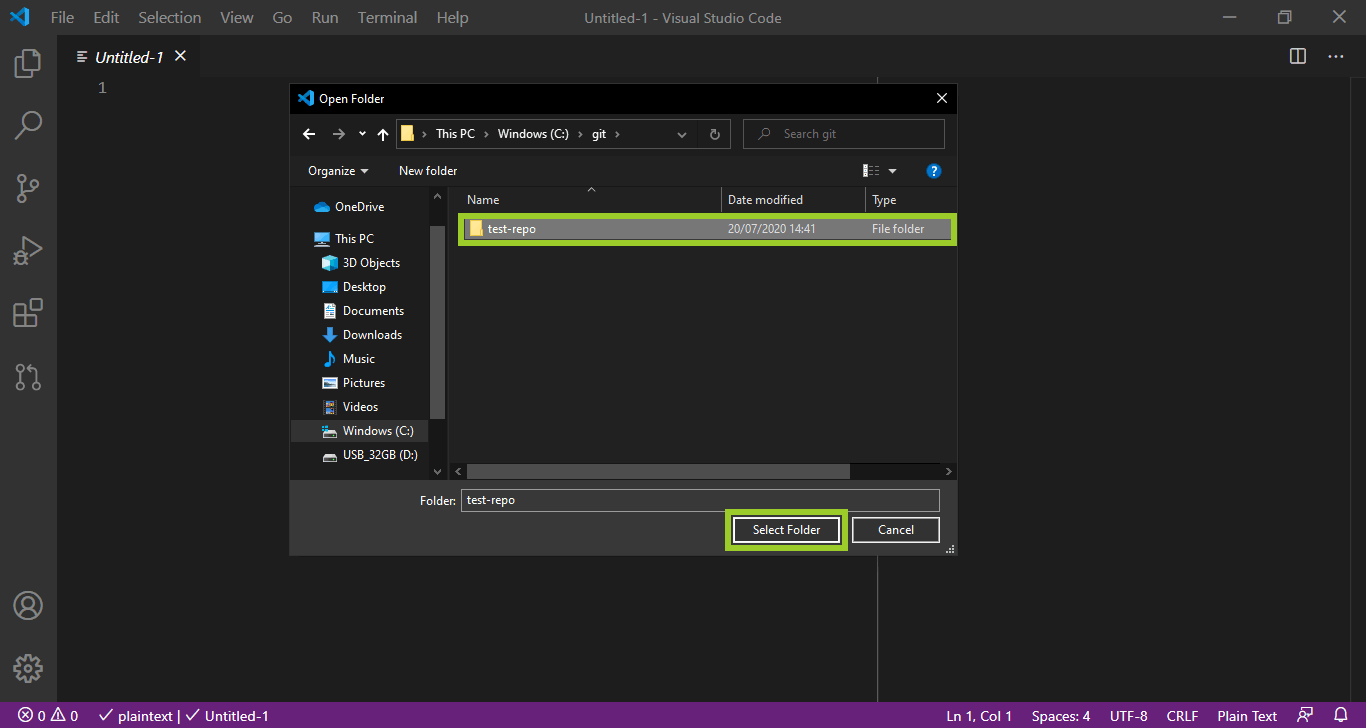 'Select folder' option in the 'VSC open folder explorer'