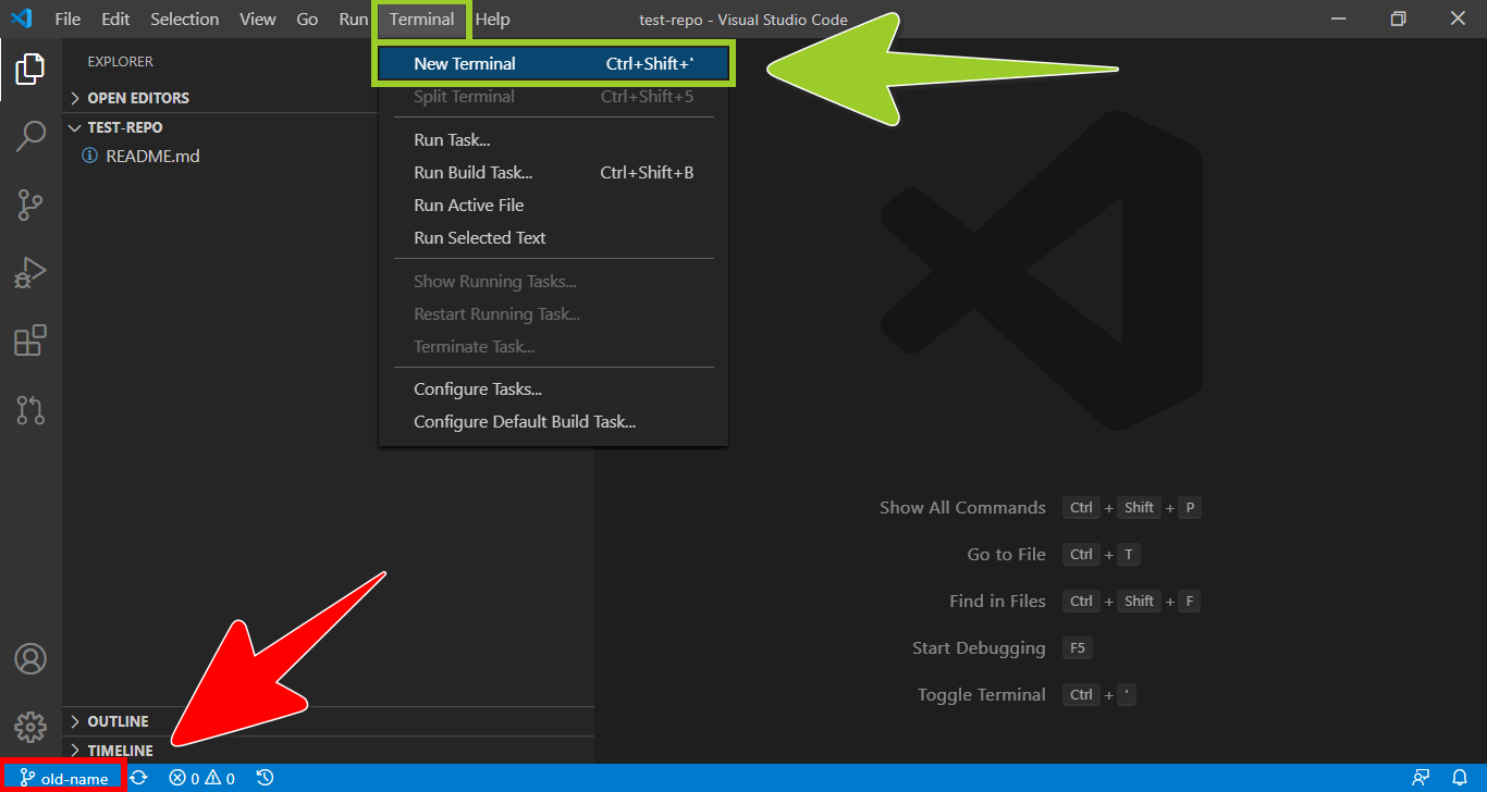 'New Terminal' top menu option in VSC