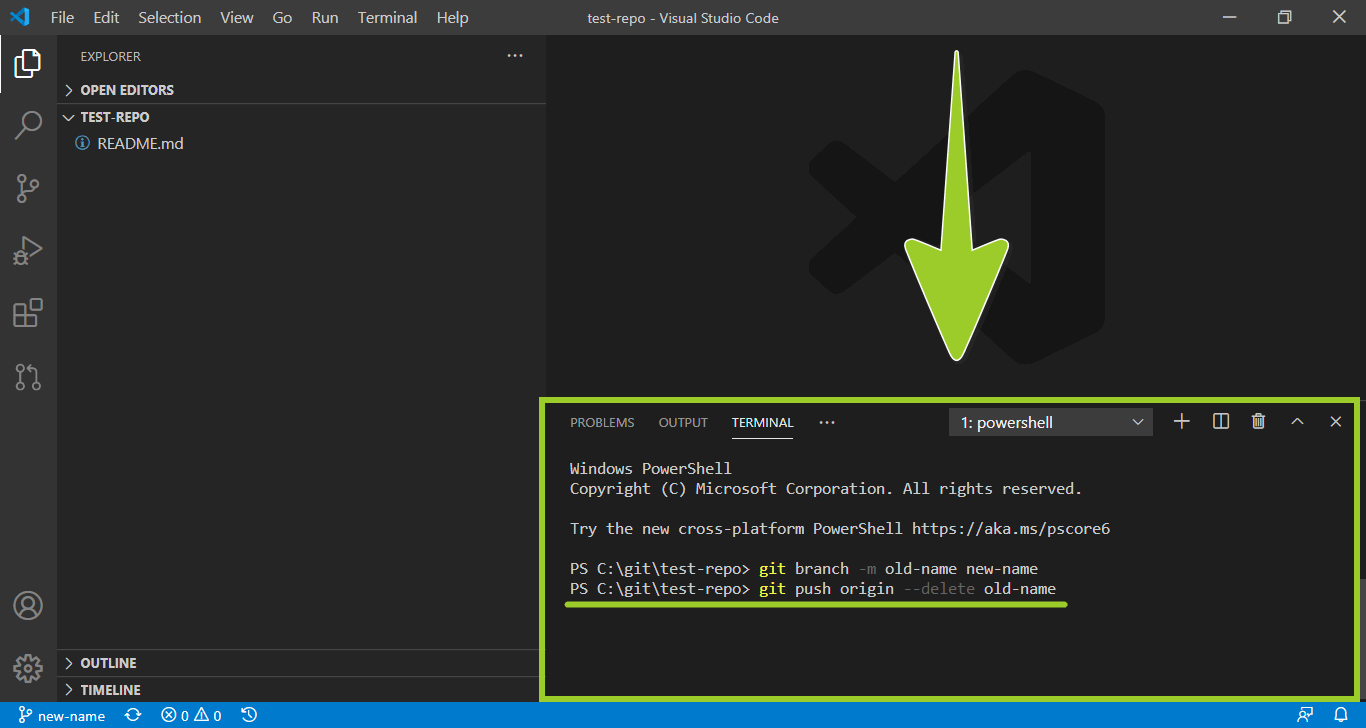 'Git delete branch' command in the 'VSC Terminal'