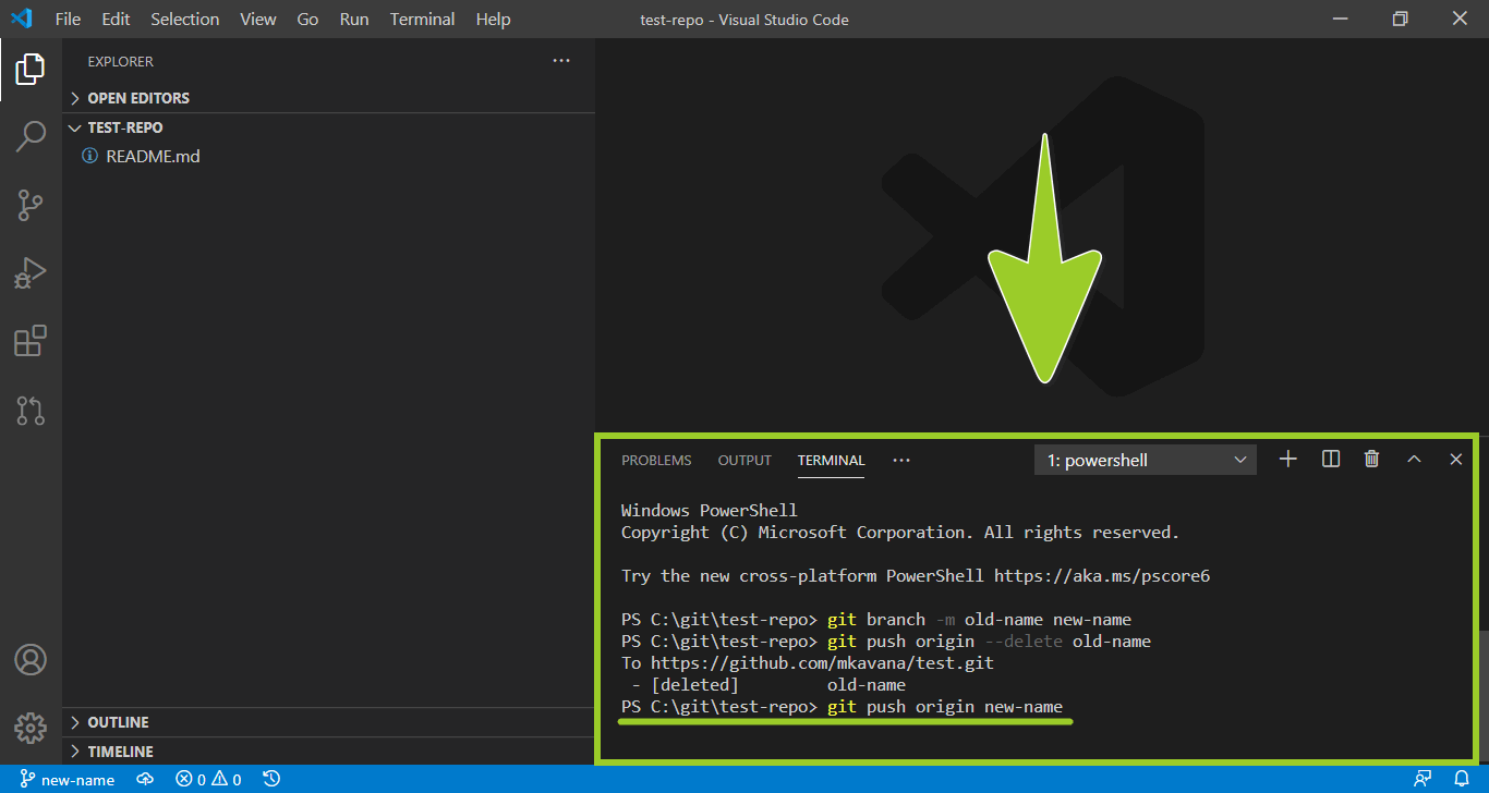'Git push new branch name' command in the 'VSC Terminal'