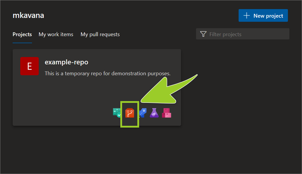 Example AzDevOps repo project with the 'Repos' icon selected