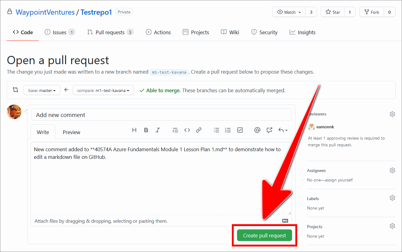 Create pull request on GitHub