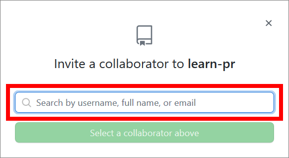 Sample GitHub username added as a collaborator in an example GitHub repo