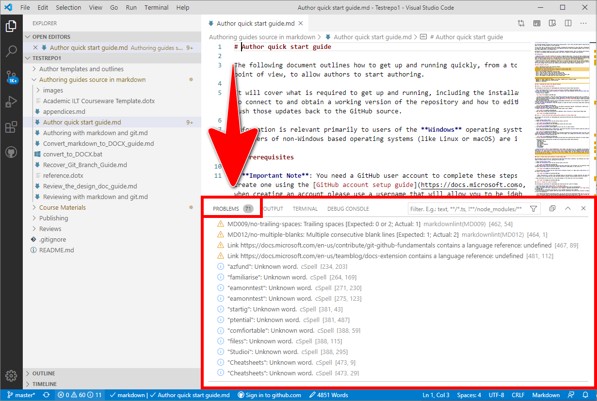 'VSC problems panel' in the VSC editor