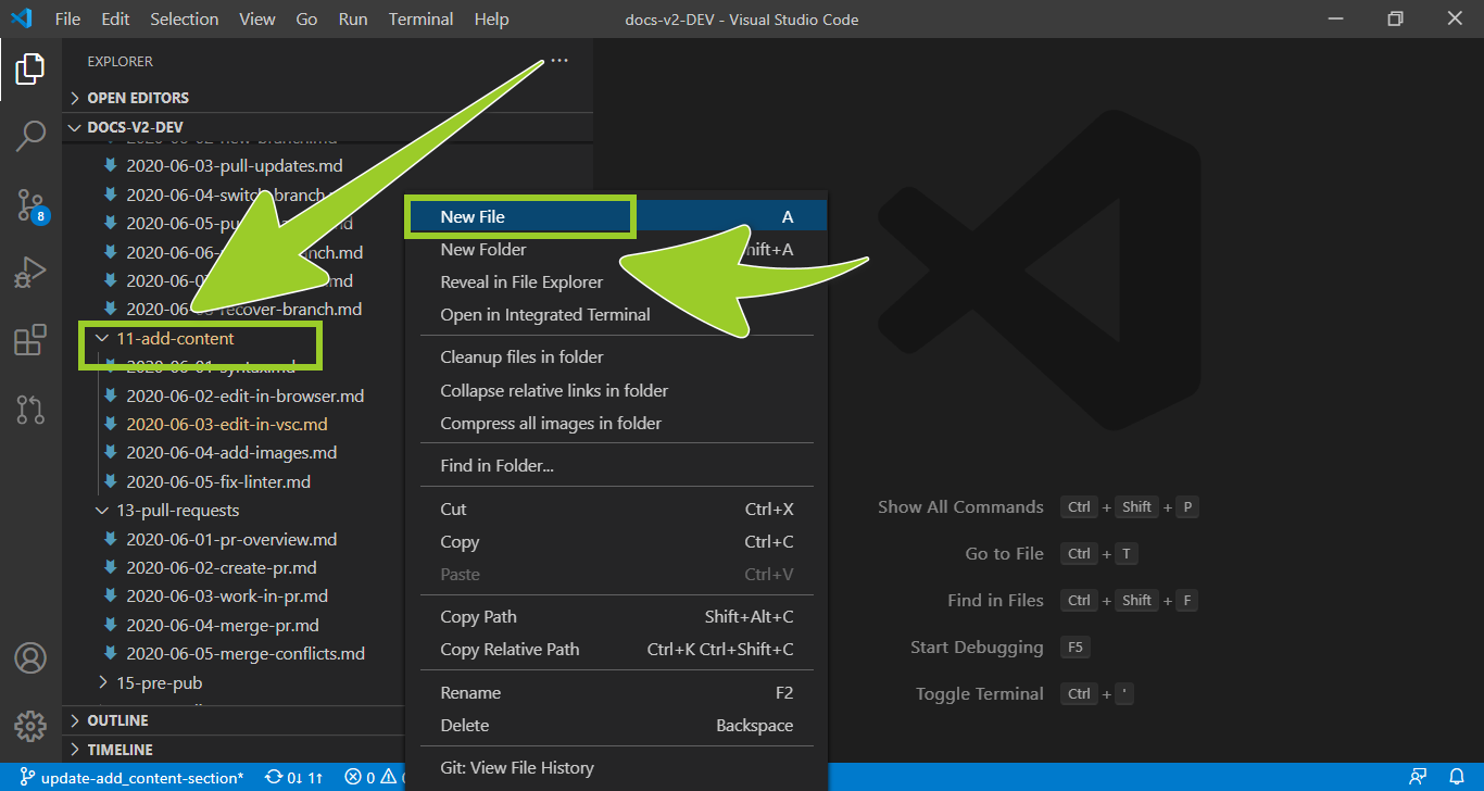 'New file' option selected from the 'File menu' in VSC