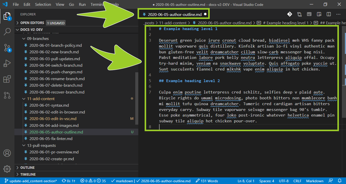 Example file open in a VSC editor tab