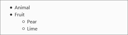 Markdown two-level bullet list example
