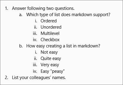 Markdown multilevel numbered list example