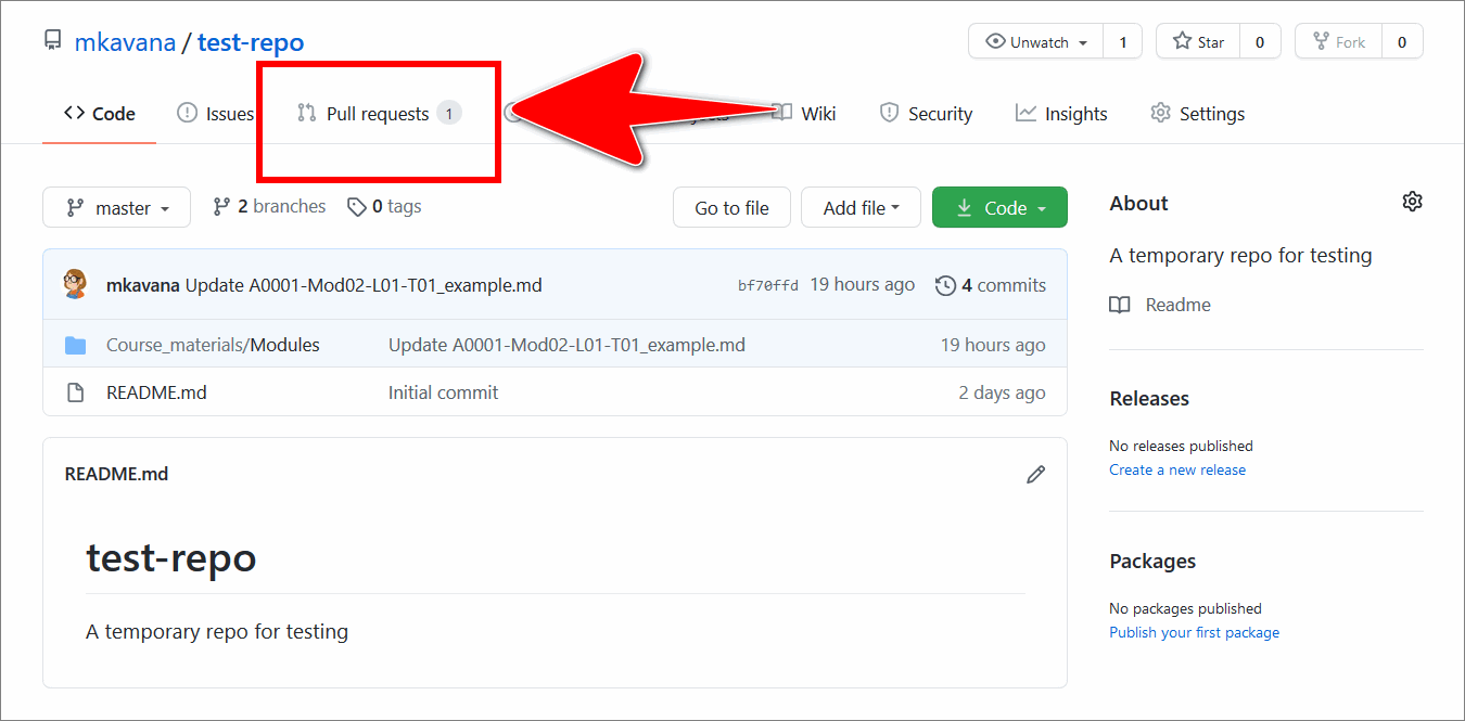 GitHub 'Pull requests' tab