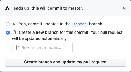 Option to 'Create a new branch...' on GitHub