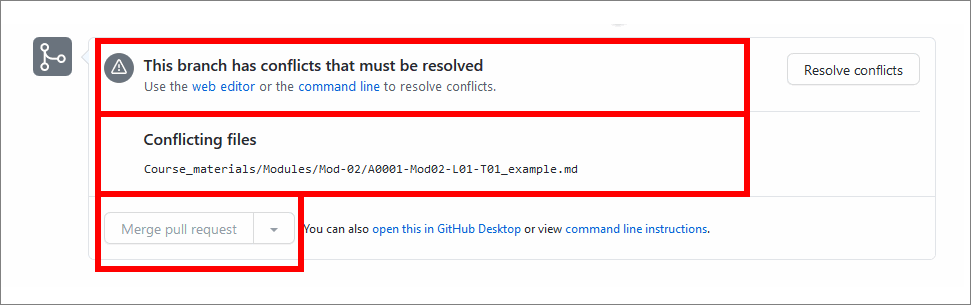 Merge conflict warning on GitHub