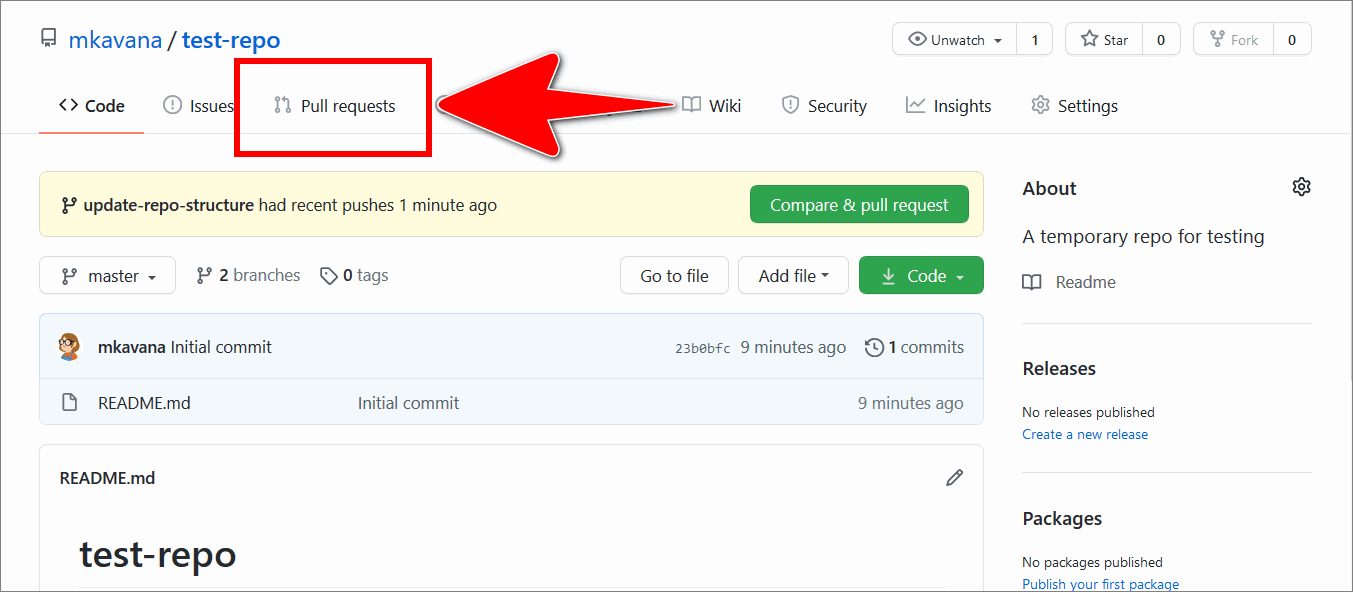 'Pull requests' tab on GitHub