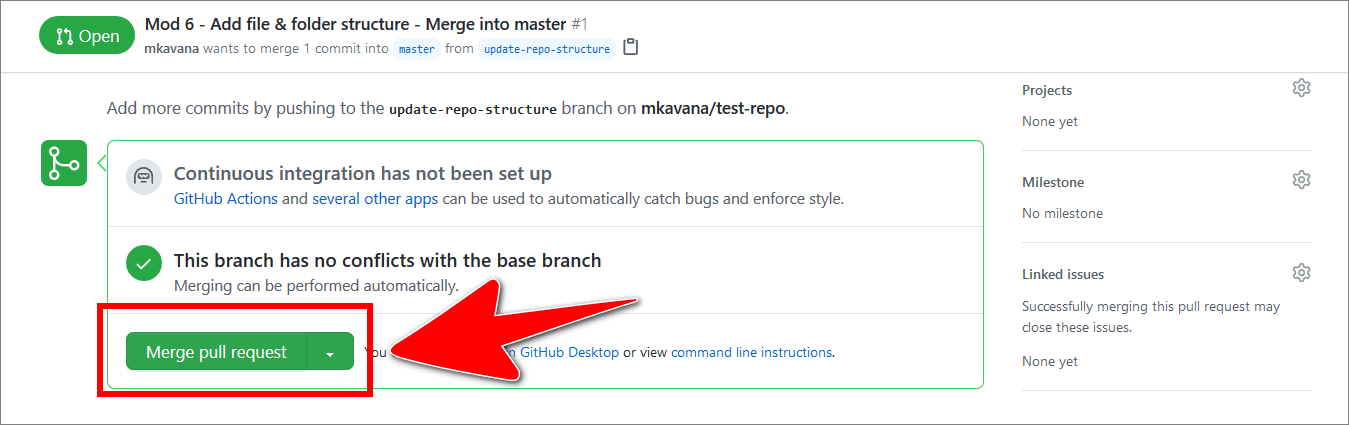 GitHub 'Merge pull request' button