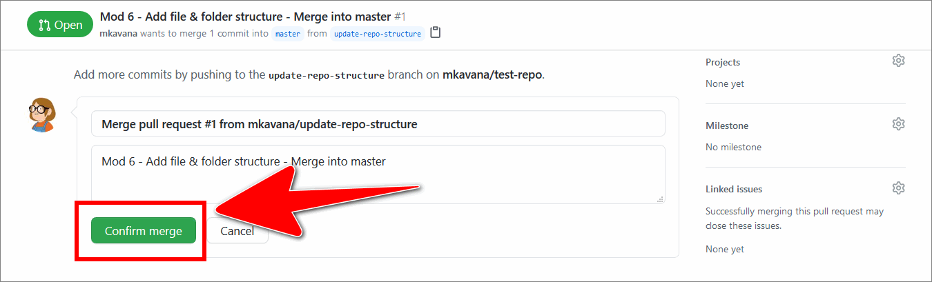 GitHub 'Confirm merge' button