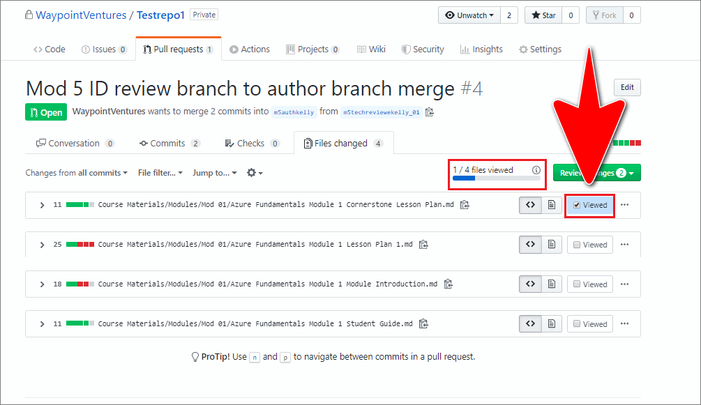 File status checkbox set to 'viewed' on GitHub