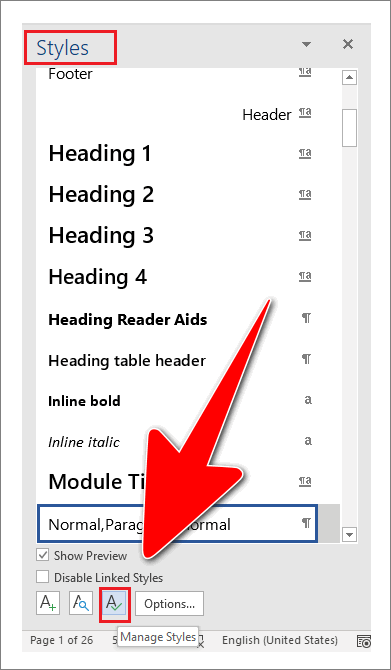 The 'Styles' panel in Microsoft Word