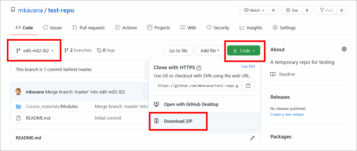 Option to download a zip file from GitHub