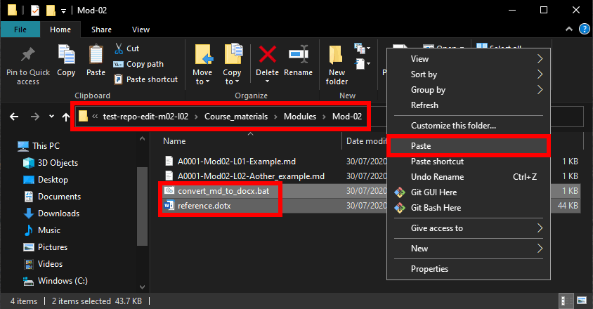 The 'paste to directory' menu option in Windows explorer