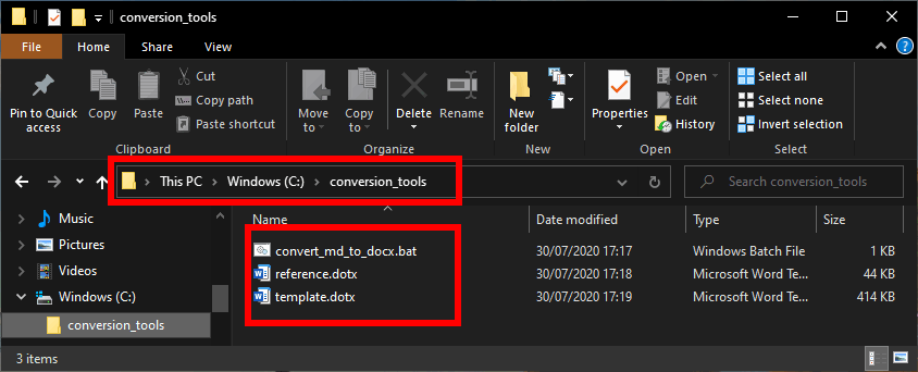 The directory 'conversion_tools' with three extracted files